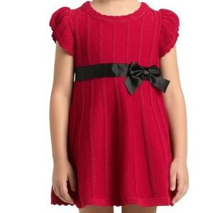Cherokee Baby Dress 3-6M Red Sparkle Short Sleeve Black‎ Bow Holiday Festive NEW
